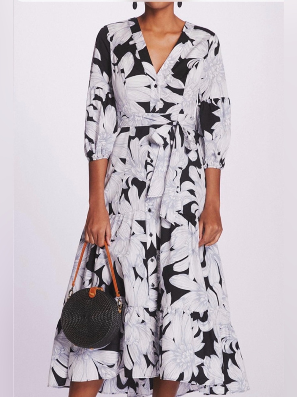 Maeve by Anthropologie Floral Puff-Sleeved Midi Dress